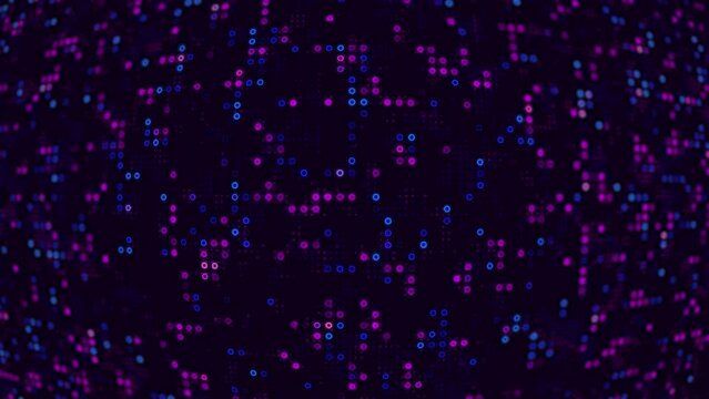 Background animation of buldge fish eye shot, square particular digital. Purple and red square animation background. For background design,or background assets.