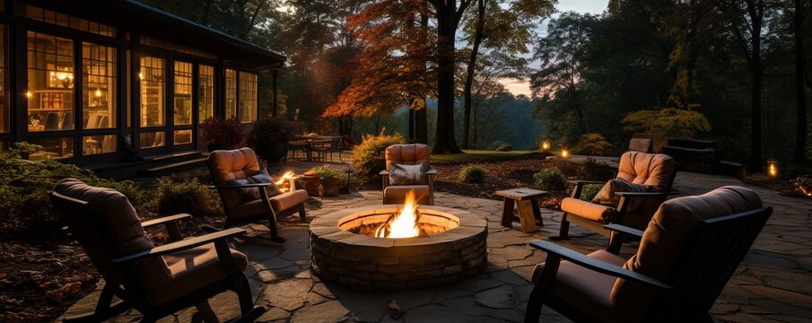On a late summer or fall night, there is an outdoor fire pit in the rear with space for lawn chairs..