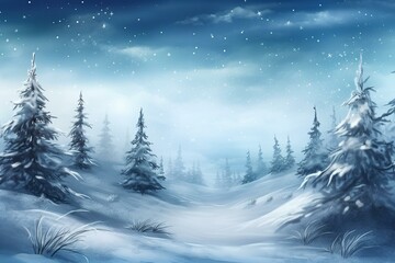 Holiday-themed artwork of a snowy Christmas landscape, perfect for banners or wallpapers. Generative AI