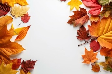 Naklejka na ściany i meble Scenic autumn leaves arrangement for text overlays. Generative AI