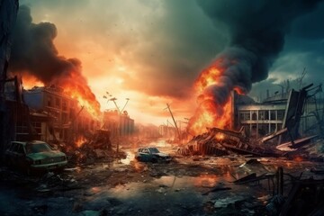 Destruction city fire disaster. Generate Ai