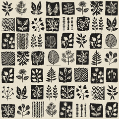 Modern botanical background in minimal stamping style. Trendy groovy leaf vector pattern, leaf pattern, flower pattern, abstract pattern. Vector illustration © Danchenko