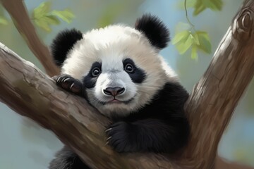 Fototapeta premium Panda tree giant. Generate Ai