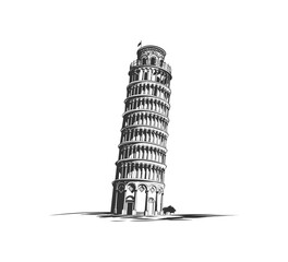 Leaning tower of pisa abstract hand drawn sketch. Vector illustration design. - obrazy, fototapety, plakaty