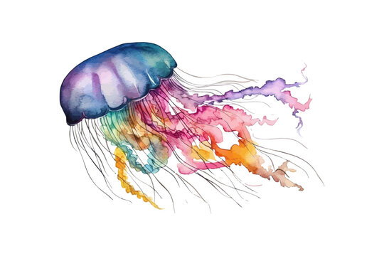 Colored jellyfish watercolor hand drawn. Vector illustration design.