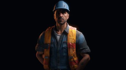 Fototapeta premium A focused, skilled construction worker photographed in their work environment.