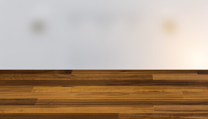 Spacious bathroom in gray tones with heated floors, freestanding tub. 3D rendering.. Sunset., Background with empty wooden table. Flooring.