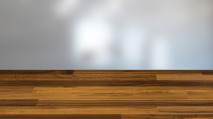 Clean and fresh bathroom with natural light. 3D rendering., Background with empty wooden table. Flooring.