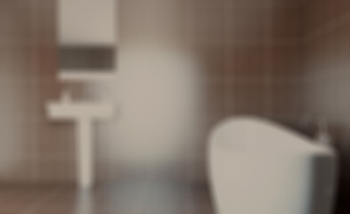 Clean and fresh bathroom with natural light. 3D rendering.. Abstract blur phototography.