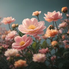 Minimalist soft pink flowers landscape