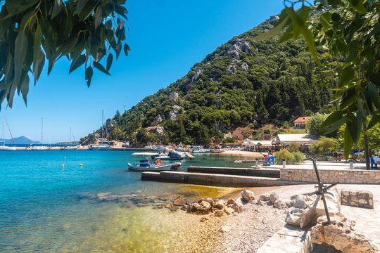 Small picturesque fishing village of Frikes on Ithaki or Ithaca island, Ionian sea, Greece