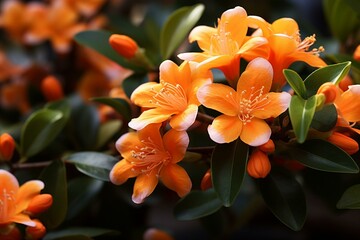 Beautiful orange blossom with vibrant petals blooming in a scenic garden. Generative AI