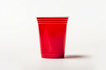 Red solo cup on white, used for beer pong game. Generative AI - obrazy, fototapety, plakaty