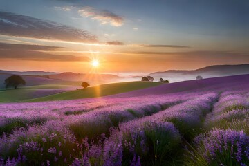 lavender field in the morning generated Ai.