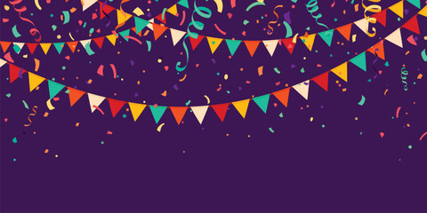 Festive flag garlands with confetti, streamer ribbons vector