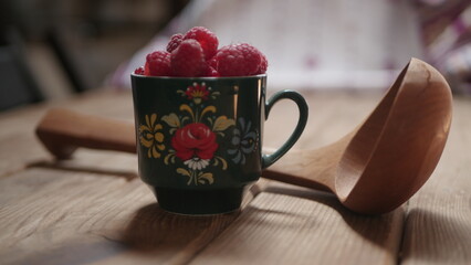 Fresh raspberry harvest from our own garden
