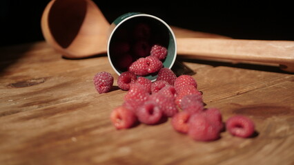 Fresh raspberry harvest from our own garden
