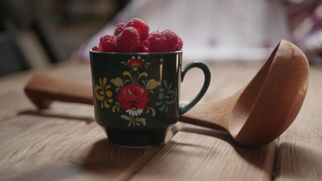 Fresh raspberry harvest from our own garden
