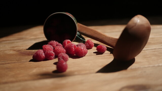 Fresh raspberry harvest from our own garden

