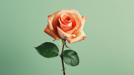 Pink Rose on pale green background