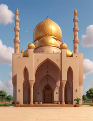 Fototapeta na wymiar islamic mosque cartoon style illustration.
