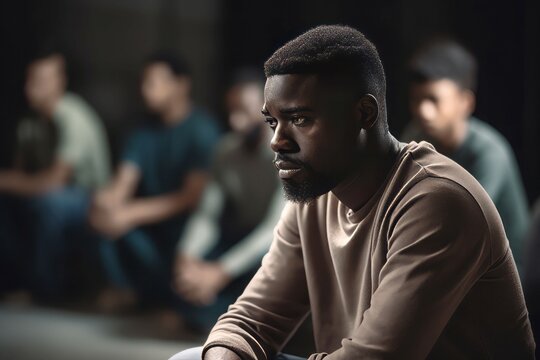 Sad black man group support. Generate Ai