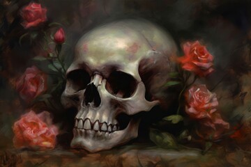 Skull roses paint life. Generate Ai