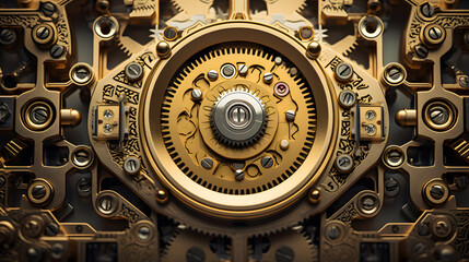 A magnified view of an encryption lock mechanism conveys the layers of protection applied to sensitive data. The photography captures the intricate gears and cogs, symbolizing the complexity.
