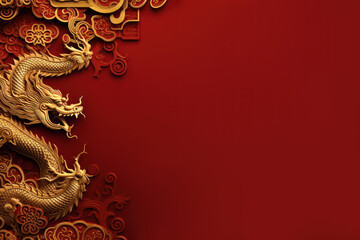 Chinese birthday celebration red background with golden dragon decoration