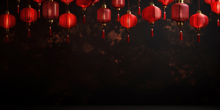 red lantern on dark background, Chinese lanterns during new year festival