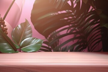 Tropical wooden nature background. Generate Ai