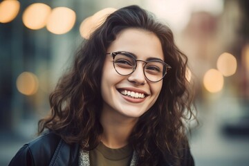 Woman glasses happy smile. Generate Ai