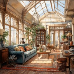 Watercolor interior sketch. Generated AI.