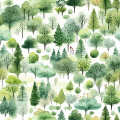 Watercolor forrest seamless pattern. Generated AI.