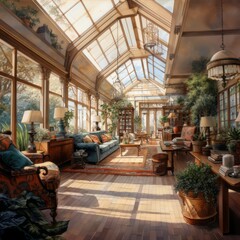 Naklejka premium Watercolor interior sketch. Generated AI.