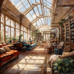 Naklejka premium Watercolor interior sketch. Generated AI.