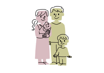 仲の良い4人家族のイラスト