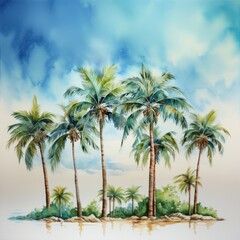 Watercolor beach. Generated AI.
