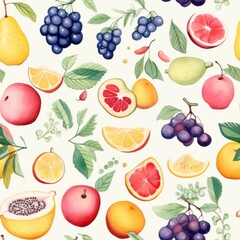 Watercolor seamless pattern fruits. Generated AI.