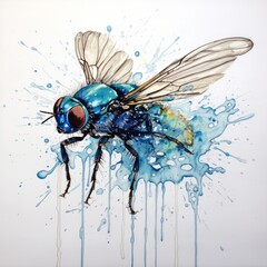 Watercolor fly. Generated AI.