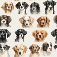 Watercolor seamless pattern dogs. Generated AI.