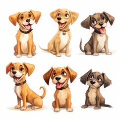 Dogs cute emotions set. Generated AI.