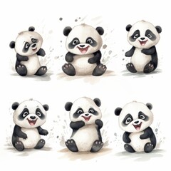 Watercolor cute baby panda. Generated AI.