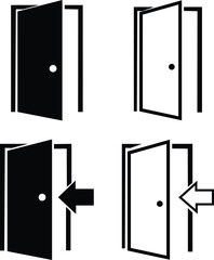 set of black Door Icon in trendy flat style isolated on white background. Open door line symbol for your web site design, logo, app, UI. entrance door icon.