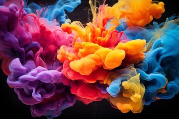 Obraz premium an injection of plots of acrylic paint or special ink under water on black background, colorful explosion or artistic pigment