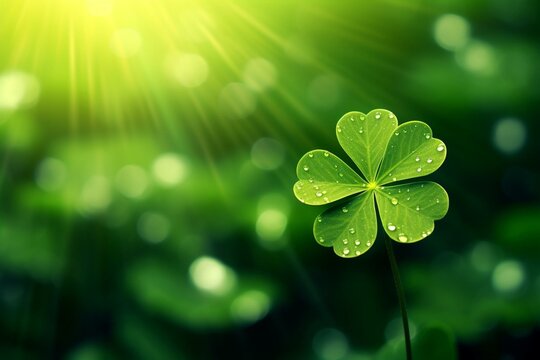 Lucky green clover and nature background. Generative AI