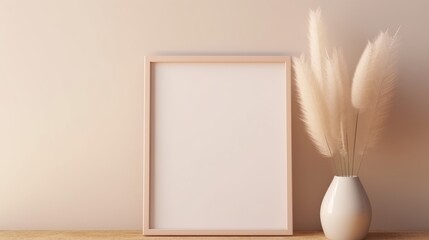 Photo of a white vase with a plant and picture frame