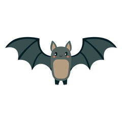 Simple cartoon concept bat icon. Bat flying with open wings, halloween symbol. Isolated vector illustration.