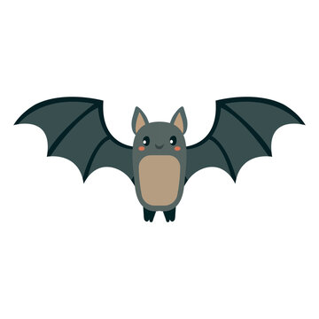 Simple cartoon concept bat icon. Bat flying with open wings, halloween symbol. Isolated vector illustration.