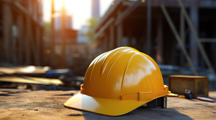 Happy labor day celebration with helmet and pencil supply. Generative Ai